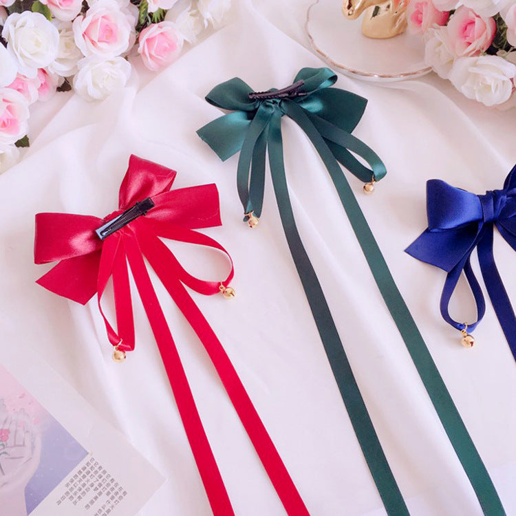 Girl's Bowknot Long Ribbon Bell Hair Clip Sweet Cute Lolita Hair Accessory