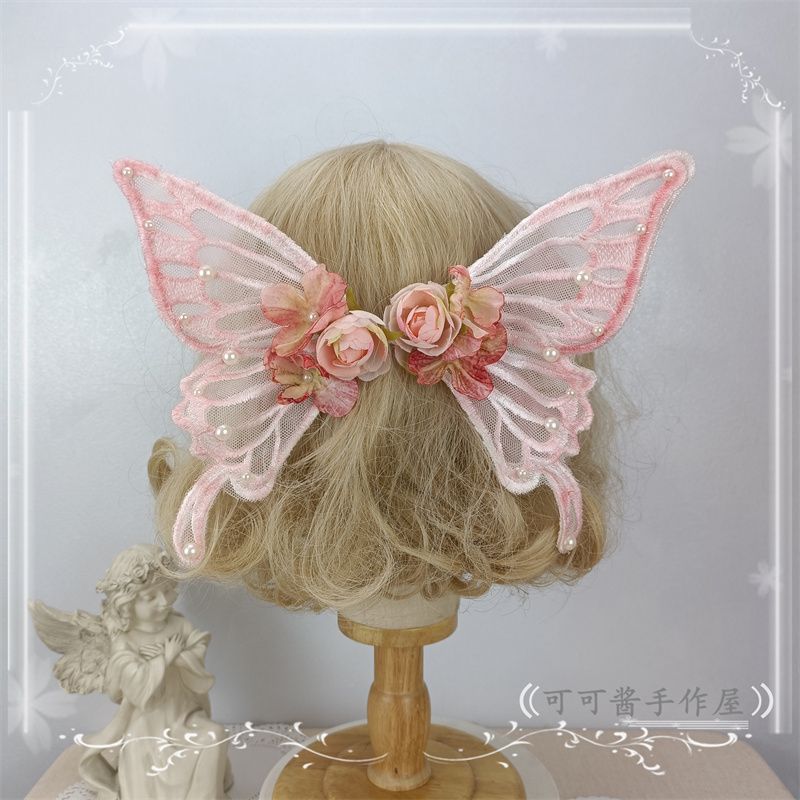 Original Handmade Lolita Lace Imitation Large Butterfly Hair Clip Pair Clip Hair Accessories Catwalk Ancient Style Hanfu Back Press