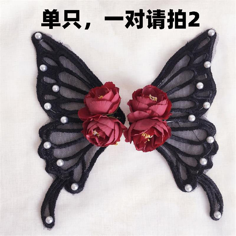 Original Handmade Lolita Lace Imitation Large Butterfly Hair Clip Pair Clip Hair Accessories Catwalk Ancient Style Hanfu Back Press