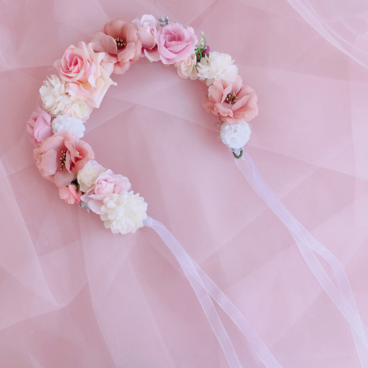 Forest Style Lolita Fairy Ribbon Flower Headband Wreath Lolita Kc Hair Accessories Mesh Bow Hair Clip Hair Ornament