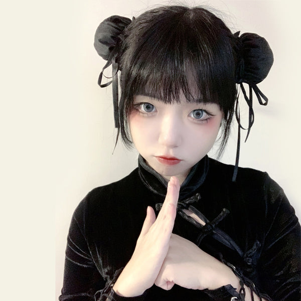 Handmade Chinese Style Hair Accessories Chun Li Kung Fu Bun Hair Clip National Style Hairpin Spicy Girl Hair Ornament Pom Pom Headband Lolita - Lolita Fetch