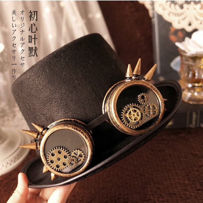 Handmade Steampunk Lolita Top Hat Dark Gothic Gear Glasses Punk Hat Vintage Accessories