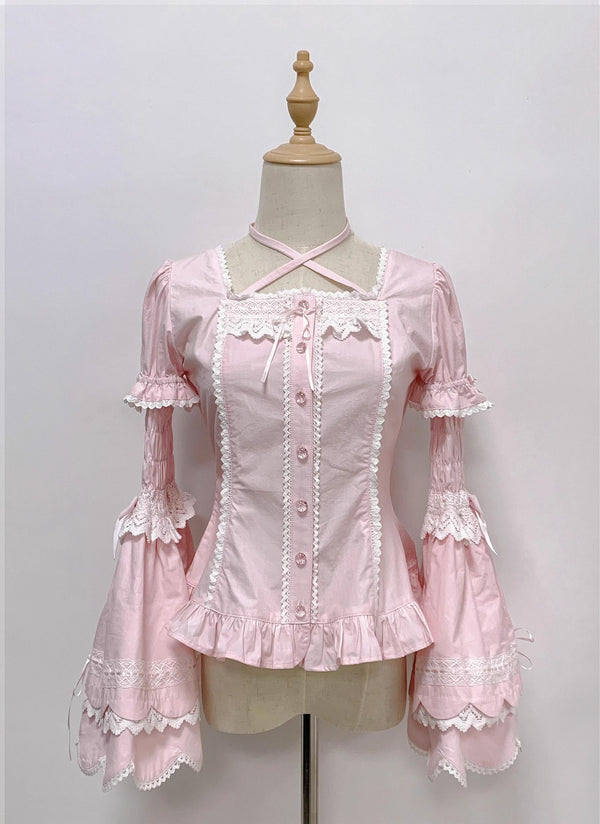 Rose And Neverland - Haruhime Momoko - Cotton Old School Lolita Blouse, Cross Halter Neck