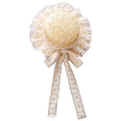 Japanese Lolita Style Handmade Mori Style DIY Basic Lace Cotton Thread Bow Ribbon Straw Hat