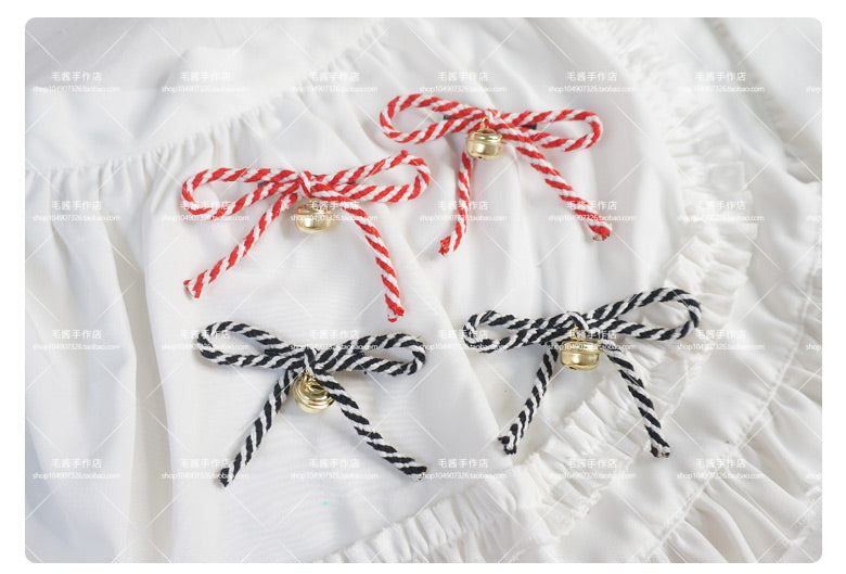 Cute Girl Red and White Striped Bell Bow Hair Clip Lolita Side Clip Hair Accessory  Hair Ornament Hanfu