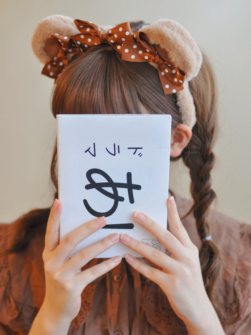 Original Handmade Bear Ear Bowknot Plush Headband Lolita Brown Japanese Korean Style