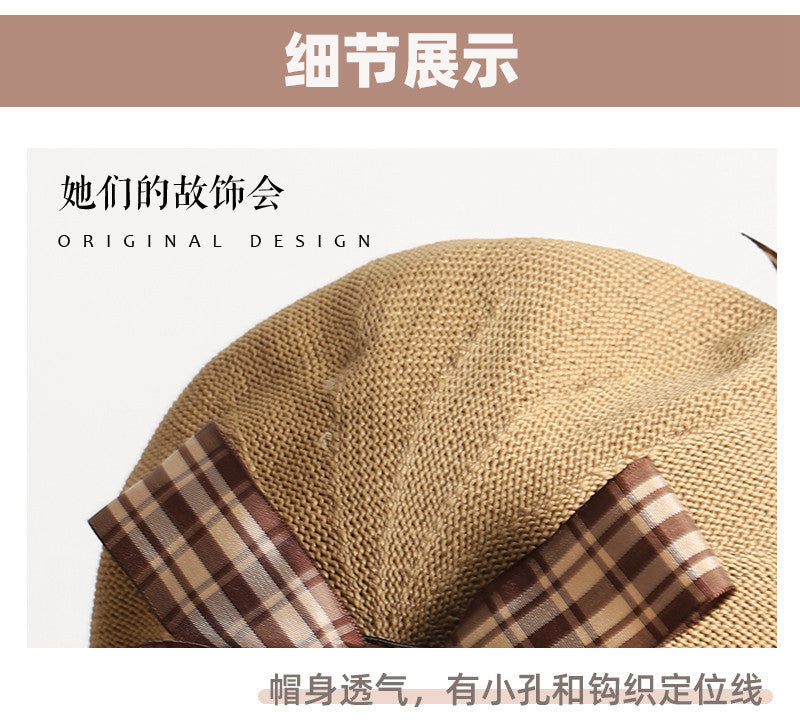 Thin Beret Summer Lolita Bow JK Plaid Lolita Original Design Fashion Spring Autumn Hat for Women