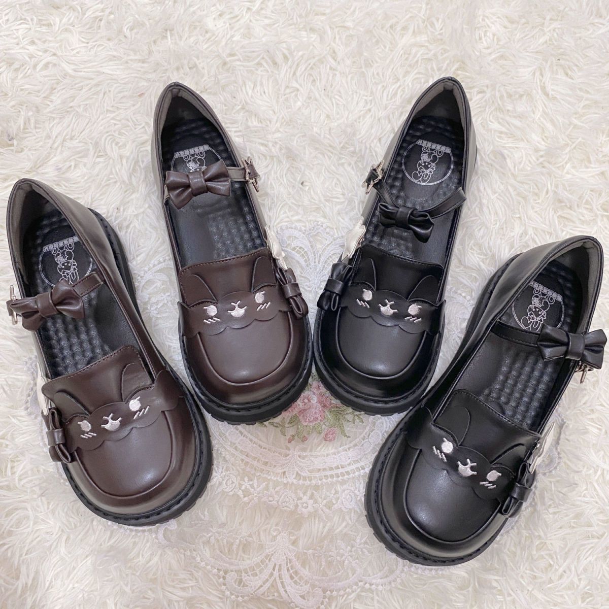 Sweet “Cocoa Rabbit” Strawberry Bunny Leather Shoes | Thick-Sole Round-Toe Niche Lolita & JK Uniform Shoes with Bow