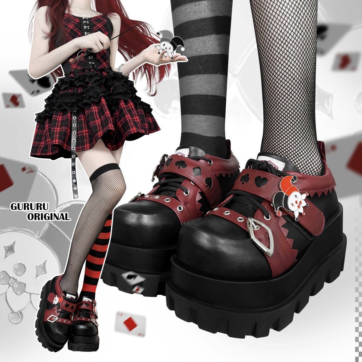 Grotesque Poker | GURURU Original Y2K Subculture Clown Poker Theme Punk Babe Soft-Sole Platform Shoes