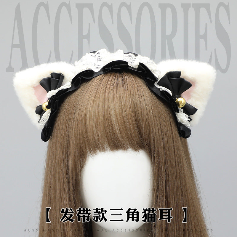 Adorable Japanese Lolita Hair Accessories Cat Girl Plush Lolita Headwear Lace Cat Ear Headband