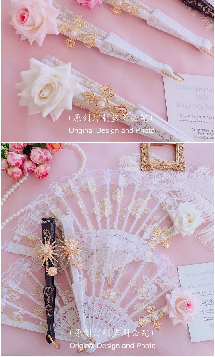 Lolita Lace Fan Gorgeous Retro European Style Rose Folding Fan Tea Party Dark Gothic Comic Con Cosplay Prop