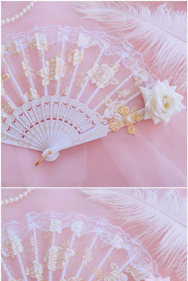Lolita Lace Fan Gorgeous Retro European Style Rose Folding Fan Tea Party Dark Gothic Comic Con Cosplay Prop