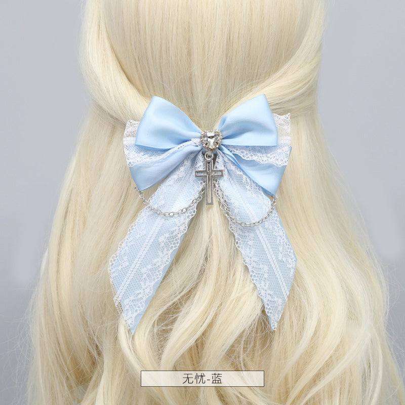 Original Mass-Produced Handmade Hair Accessories Japanese JK Lolita Cross Lace Bowknot Hair Clips Hair Accessories