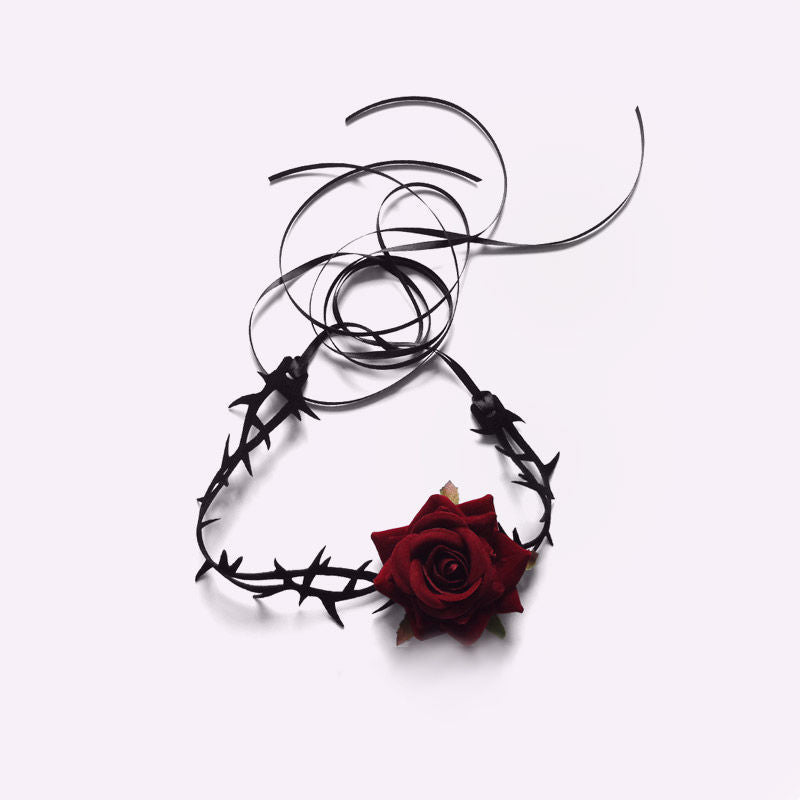 Lolita Punk Gothic Court Dark Thorn Rose Choker Necklace Collar Subculture Retro Accessories