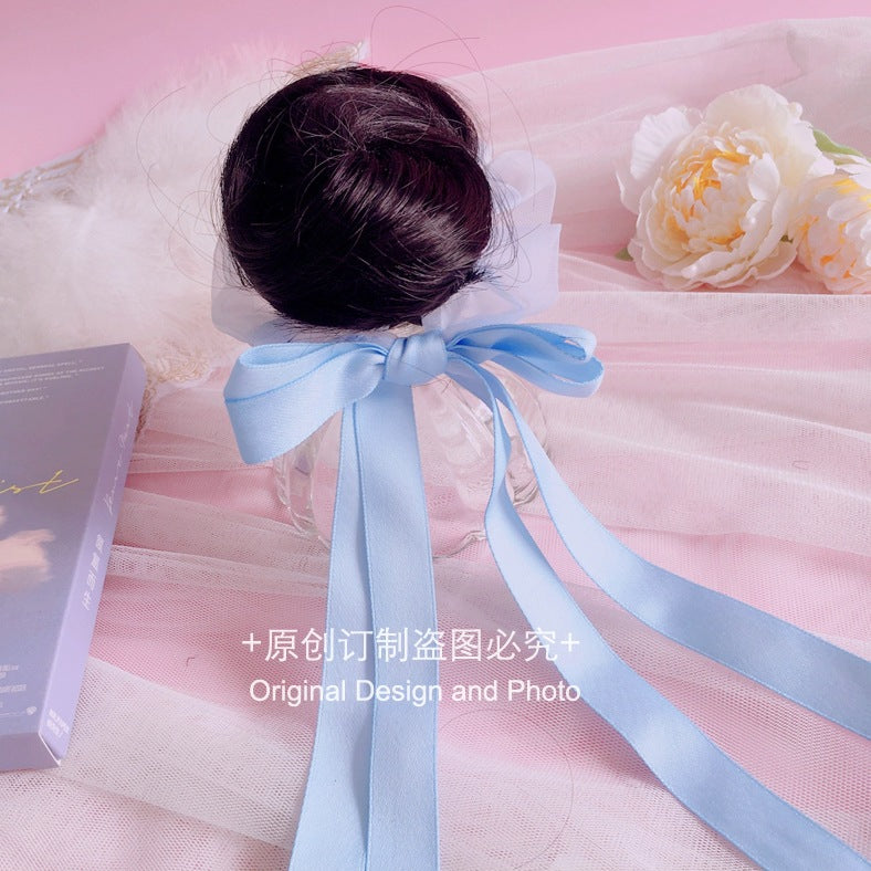 Homemade Lolita Wig Hair Bun Chinese Style Ribbon Bun National Style Girl Tassel Bun Hair Clip