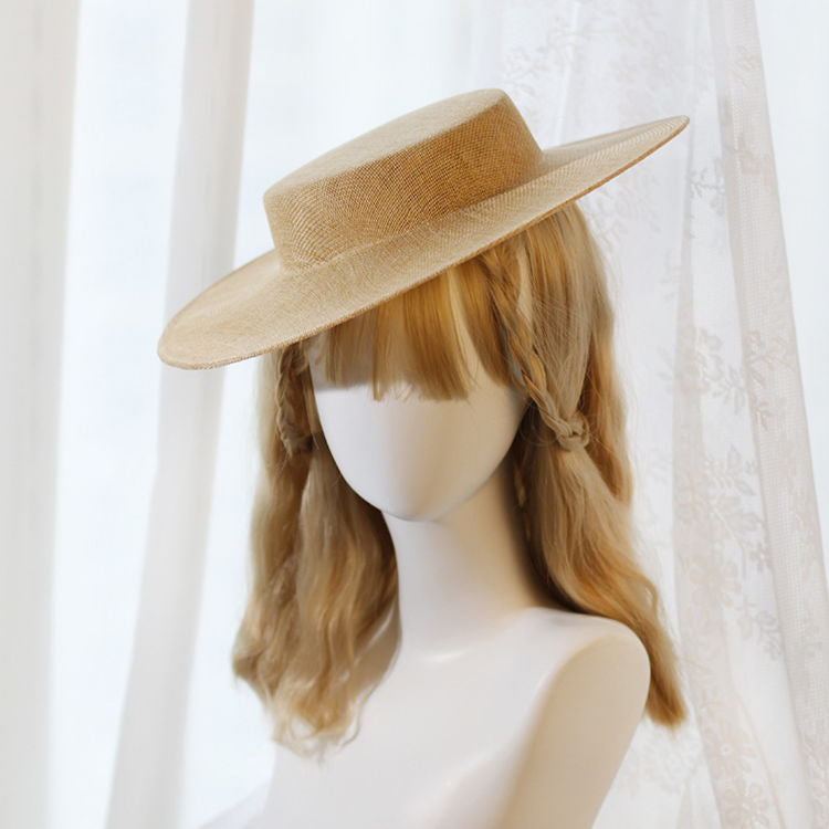 Linen Flat Top Hat Blank Lolita Han-Yang Eclectic French Retro Photo Handmade Headwear Bride Hat Studio