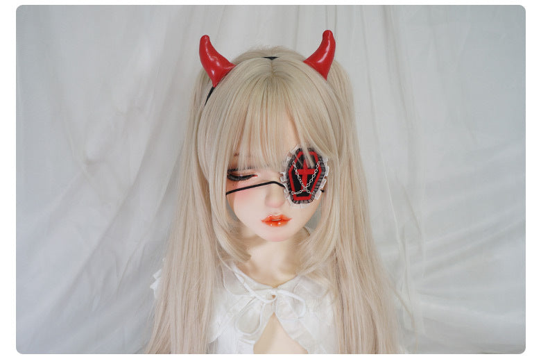 Gothic Girl Cross Single Eye Mask Lolita Dark Halloween Accessories Yandere Mid-2000s Harajuku Style