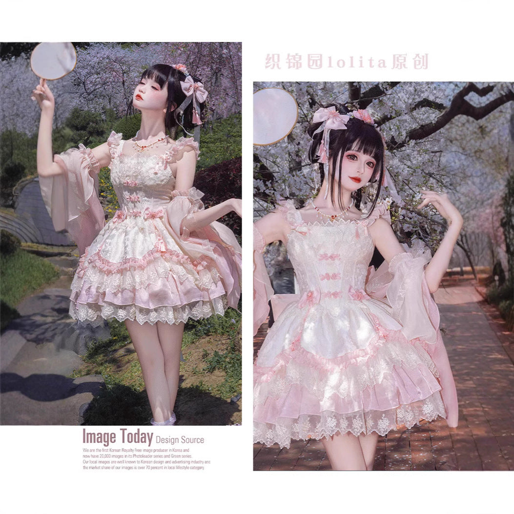 ZhiJinYuan -Flower Poetry - Elegant Sweet Qi Style Full Set Lolita JSK Dress