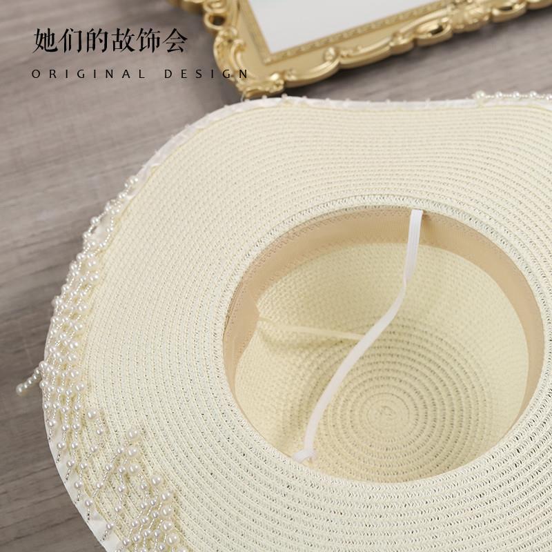 Lolita Straw Hat for Women Summer Han-Yang Eclectic Hanfu Tassel Retro Sunshade Wide Brim Hat for Women