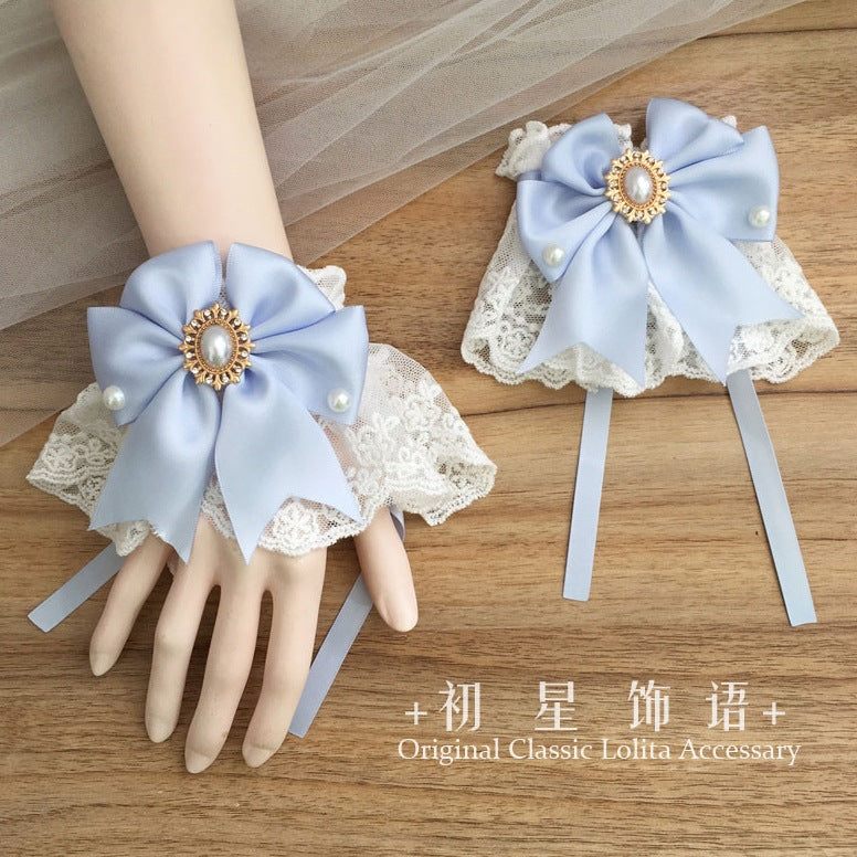 Chuxing Original Lolita Natural Color Lace Sleeve Women Summer Bowknot Wristband Cute Large Lace Sweet