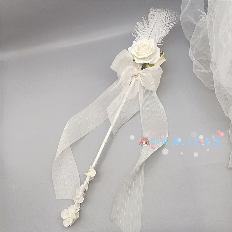 Original Lolita Tea Party Rose Flower Wand Handmade Fairy Wand Handheld Cane Staff Performance Photo Shoot Catwalk Magic
