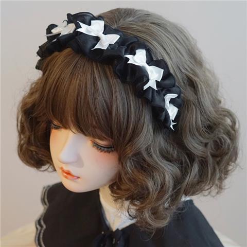Original Handmade Satin Bow Hairband Lolita Girl Black Bow Hair Accessory