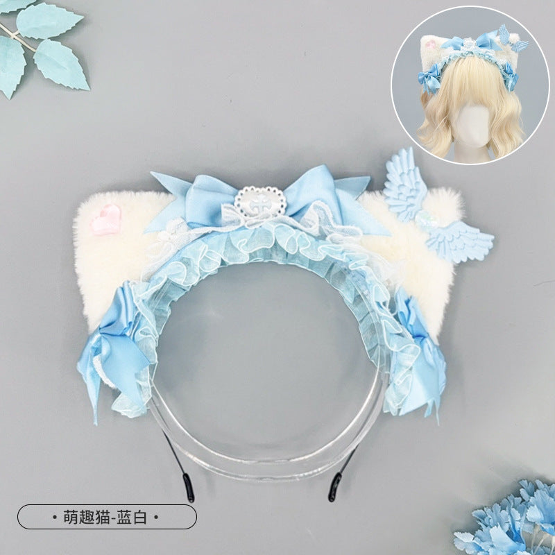 Subculture Dark Gothic Style KC Headwear Lolita Bow Hairband Anime Cat Ear Headband