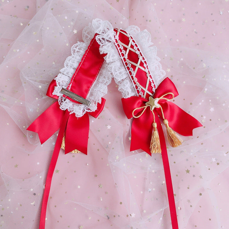 Handmade  Lolita Elegant Hairband Heavy Craft Gold Edge Bow KC Headband