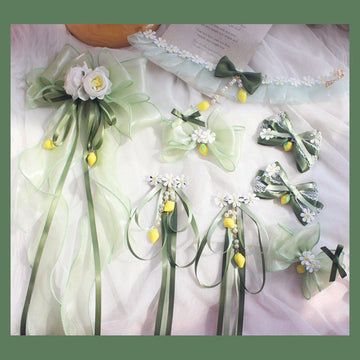 Original Design Hanfu Lemon Lily Hair Accessories Set Summer Ancient Style Lolita Green Fresh Side Clip Necklace