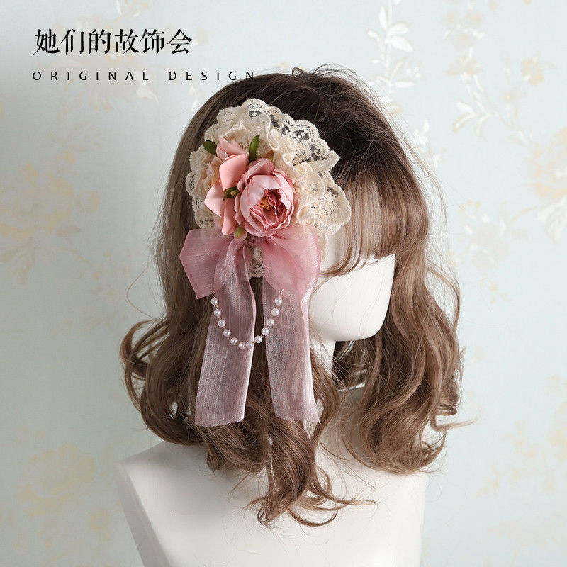 Lolita Hair Accessories Smoke Pink Bow Korean Pink KC Hairpin Hand Sleeve Hair Hoop Twin Rabbit Small Objects Lolita Headwear