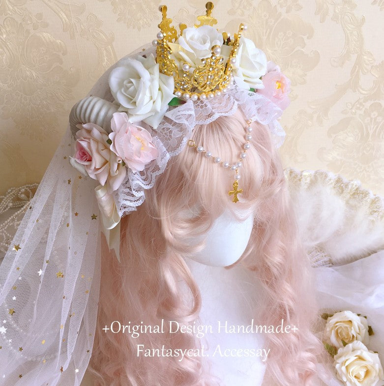 Gothic Lolita Headband Crown Horn Lolita Hair Accessory Dark Witch Luxurious Kc Veil