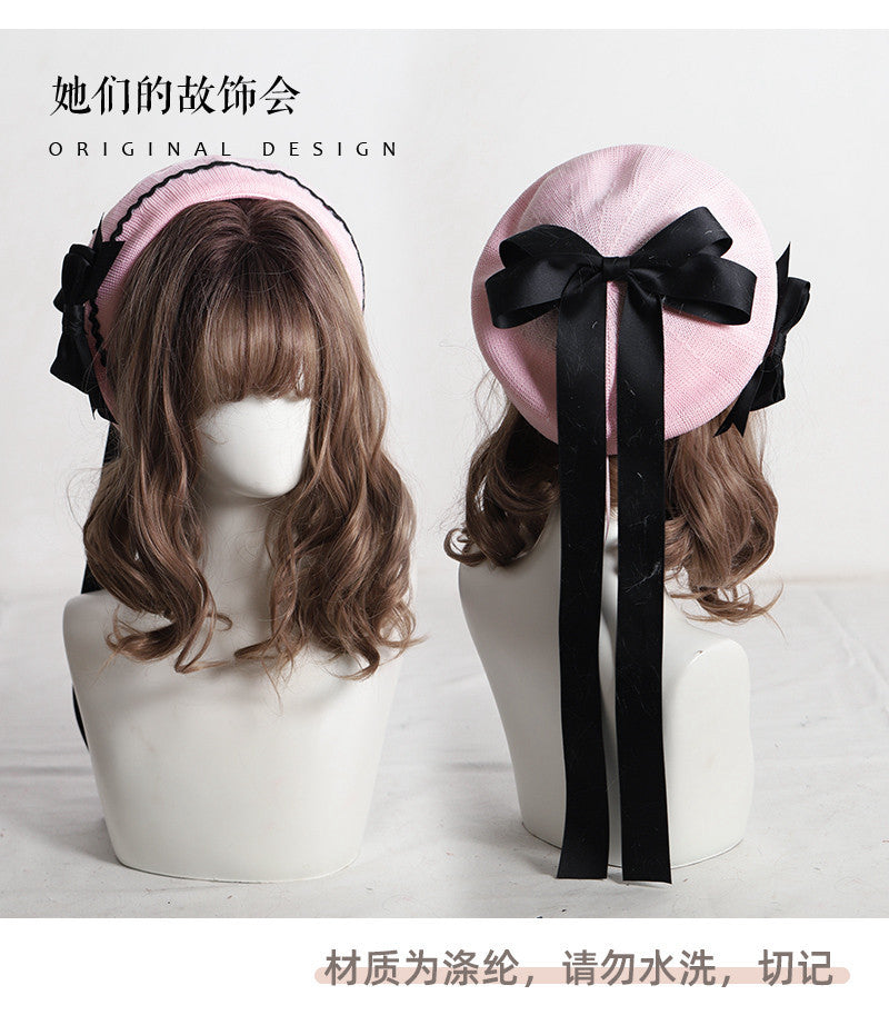 Thin Beret Summer Lolita Bow JK Plaid Lolita Original Design Fashion Spring Autumn Hat for Women