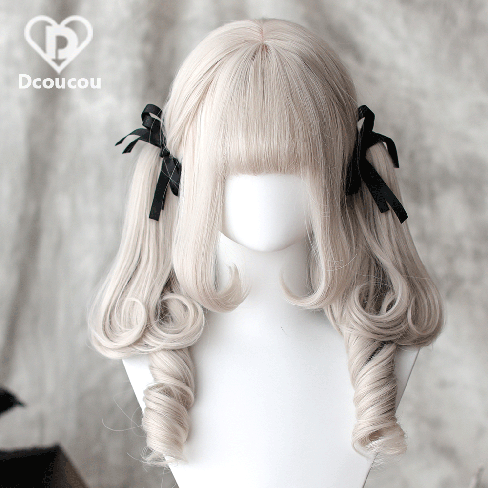 Dcoucou - Heartless Bunny - 45cm Long Curly Hair Tiger Clip Double Ponytails Lolita Wig