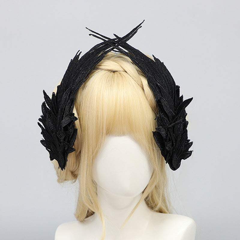 Original Lolita Feather Black and White Two-tone Embroidery Side Clip Angel Wings Lolita Accessories Demon Wings