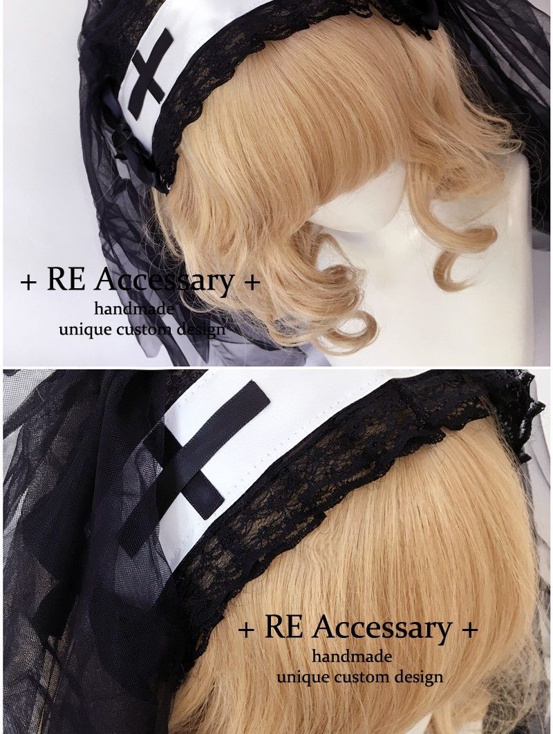 Handmade Original New Lolita Dark Night Saint Church Cross Embroidery Shiny Rhinestone Shawl Veil