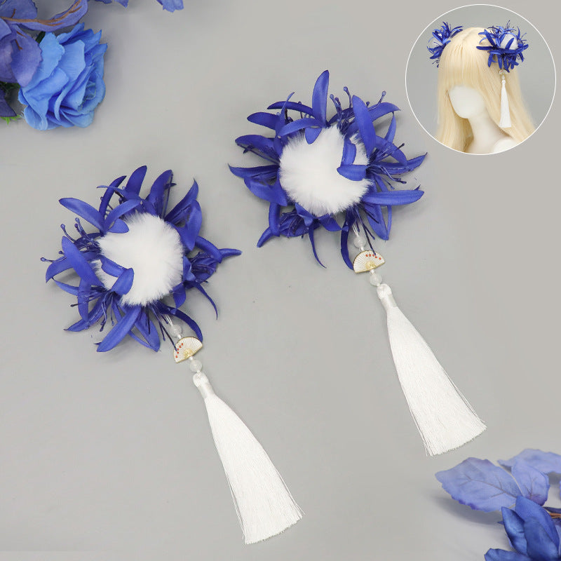 Ancient Style Tassel Begonia Flower Hair Accessory Manzhushahua Artificial Flower Step Shake Chinese Bride Hanfu Hairpin Side Clip Accessories