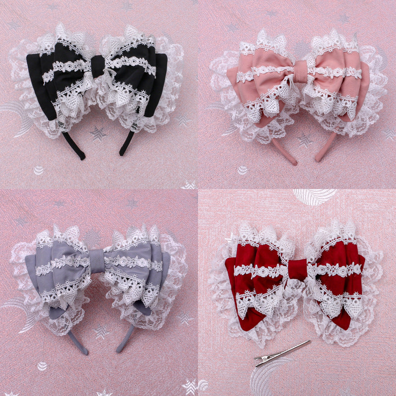 Handmade Japanese Lolita Hair Clip Soft Girl Hair Accessory Lolita Lace Bow Hairband Wrap