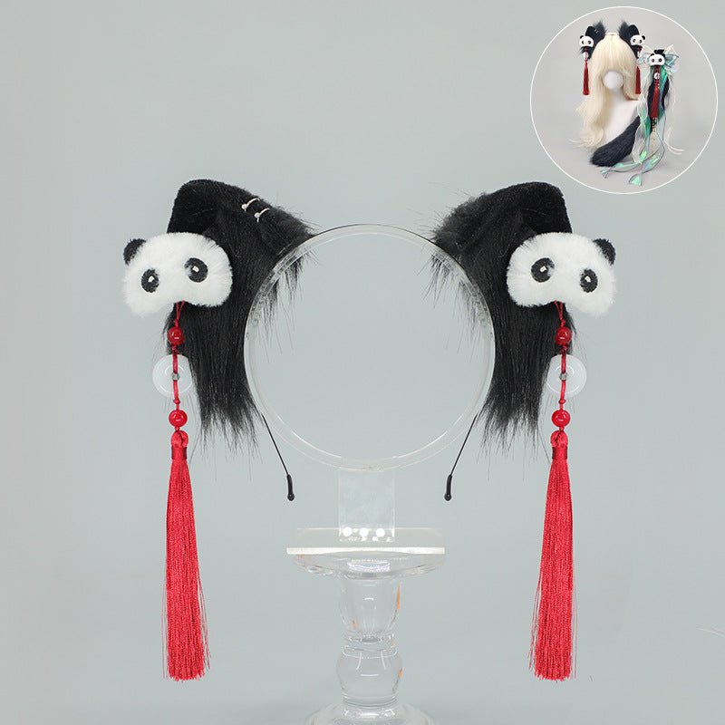 Lolita Chinese Style Cat Ear Headband Subculture Animal Ear and Tail Cosplay Accessories Plush Cat Ear and Tail Set