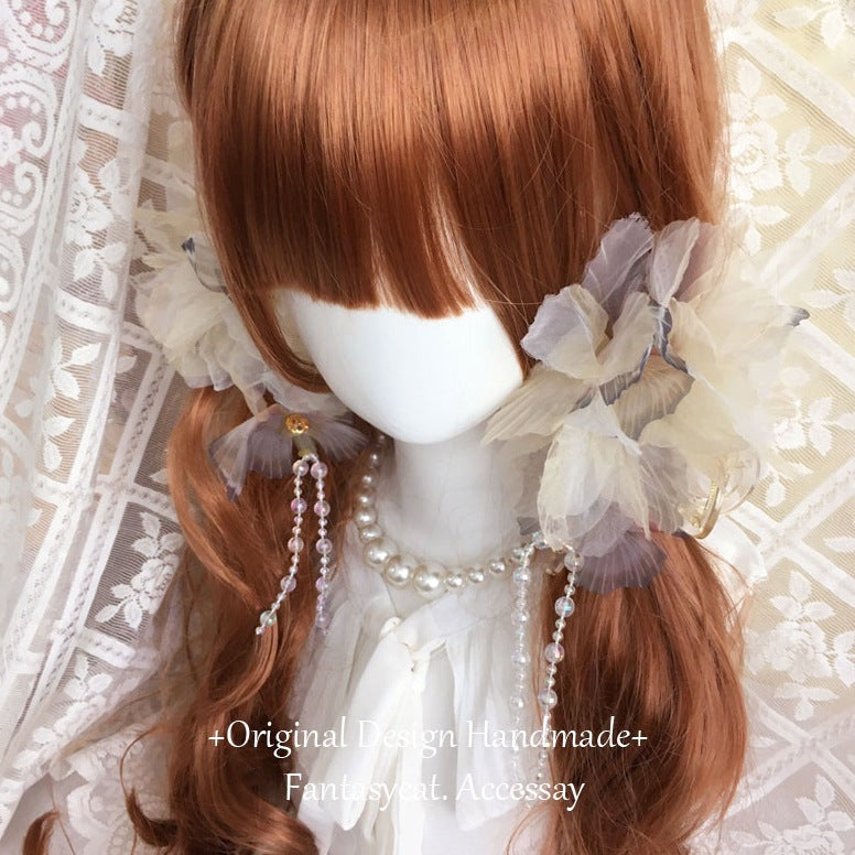 Gothic Lolita Dark Retro Lace Veil Flower Hair Clip Ins Wasteland Style Punk Large Claw Clip Hair Accessory