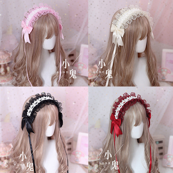 Soft Girl Sweet Lolita Headband White Lace Hair Accessory Versatile Kc Hair Ornament Dark Gothic