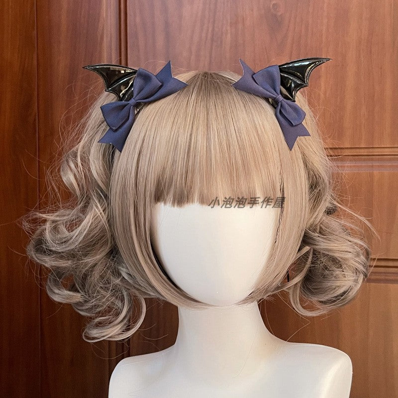 Black Devil Wings Hair Clip Bat Side Clip Bowknot Quirky Halloween Headwear Lolita Gothic Subculture