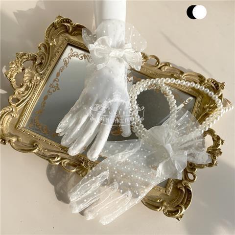Black & White Two-tone Lace Polka Dot Gloves - Lolita Mesh Sleeves Cla Style Wedding Edition