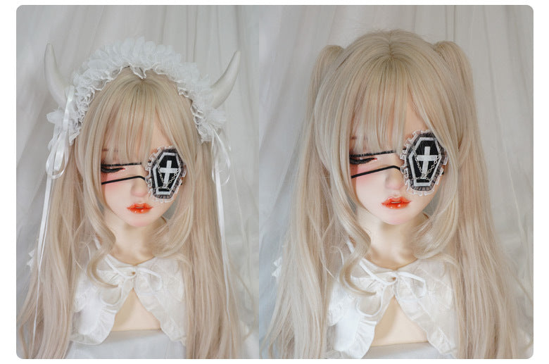 Gothic Girl Cross Single Eye Mask Lolita Dark Halloween Accessories Yandere Mid-2000s Harajuku Style