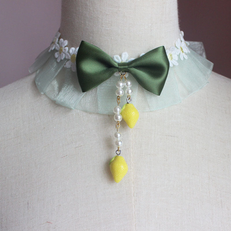 Original Design Hanfu Lemon Lily Hair Accessories Set Summer Ancient Style Lolita Green Fresh Side Clip Necklace