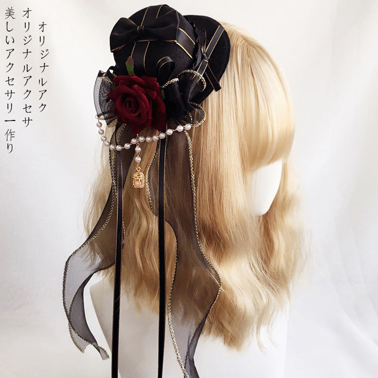 Lolita Hat Small Item Handmade Gothic Versatile Lolita Cyan Burgundy Flower Pill Crown Headwear