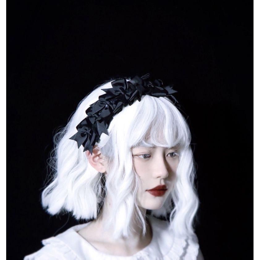 Handmade Dark Punk Lace Organza Headband Black Gothic Lolita Girl Hair Accessory Headband