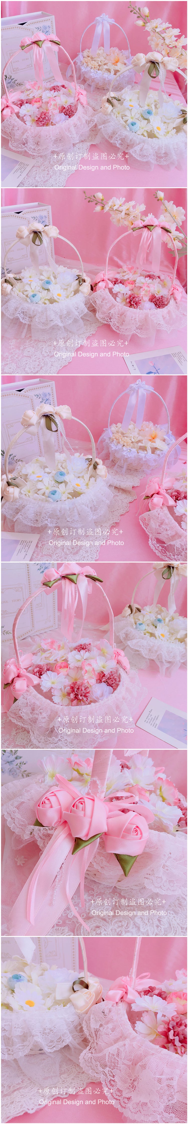 Lolita Rattan Picnic Basket Bow Lace Flower Basket CLA Flower Basket Ins Picnic Basket