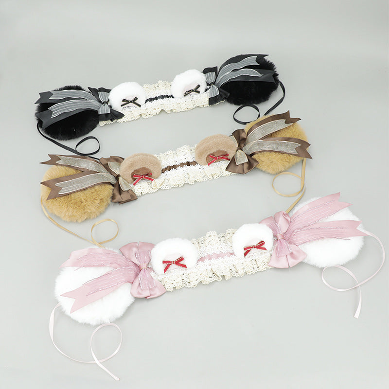 Original Lolita Cute Headband Ear Warmer Multi-use Headband Bear Ear Ear Muffs Ear Covers Autumn Winter Warmth