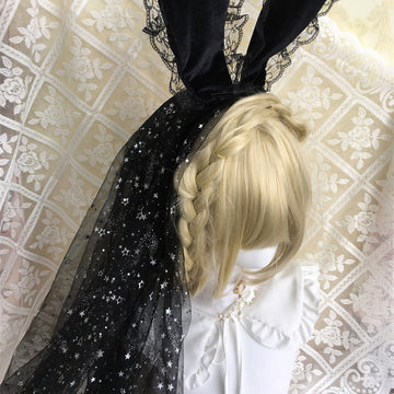 Rose Cat Custom Dark Gothic Lolita Black Bunny Ear Headband Veil French Star Veil