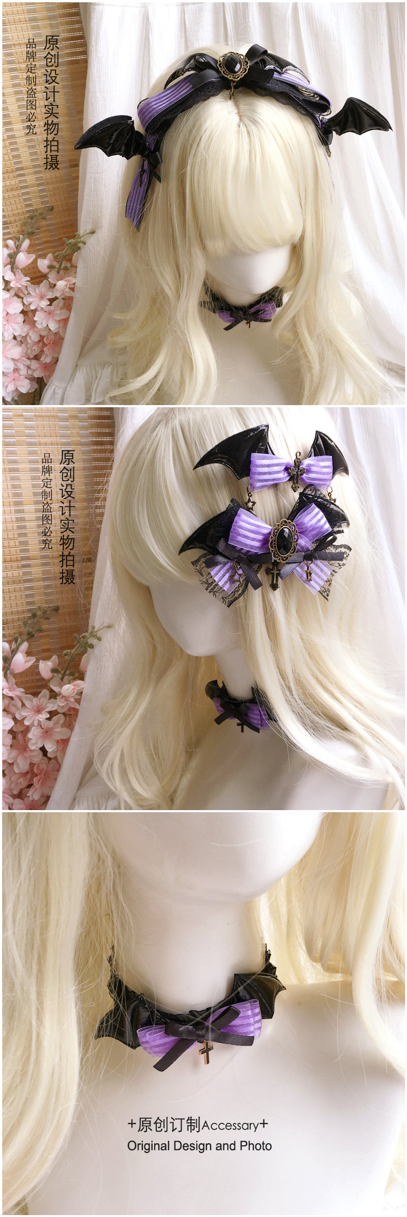 Halloween Witch Night Dark Gothic Lolita Accessories Bowknot Animal Ears KC Black Purple Arm Sleeves